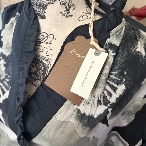 ✨NWT - Anthropologie Forever That Girl Printed Motif Ruffle Buttondown Blouse✨ - Picture 8 of 12